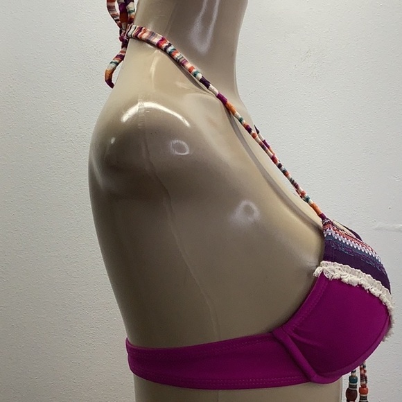 Lucky Brand Size Small Underwire Tribal Print Trim With Fringe Bikini Top. New - Picture 3 of 9
